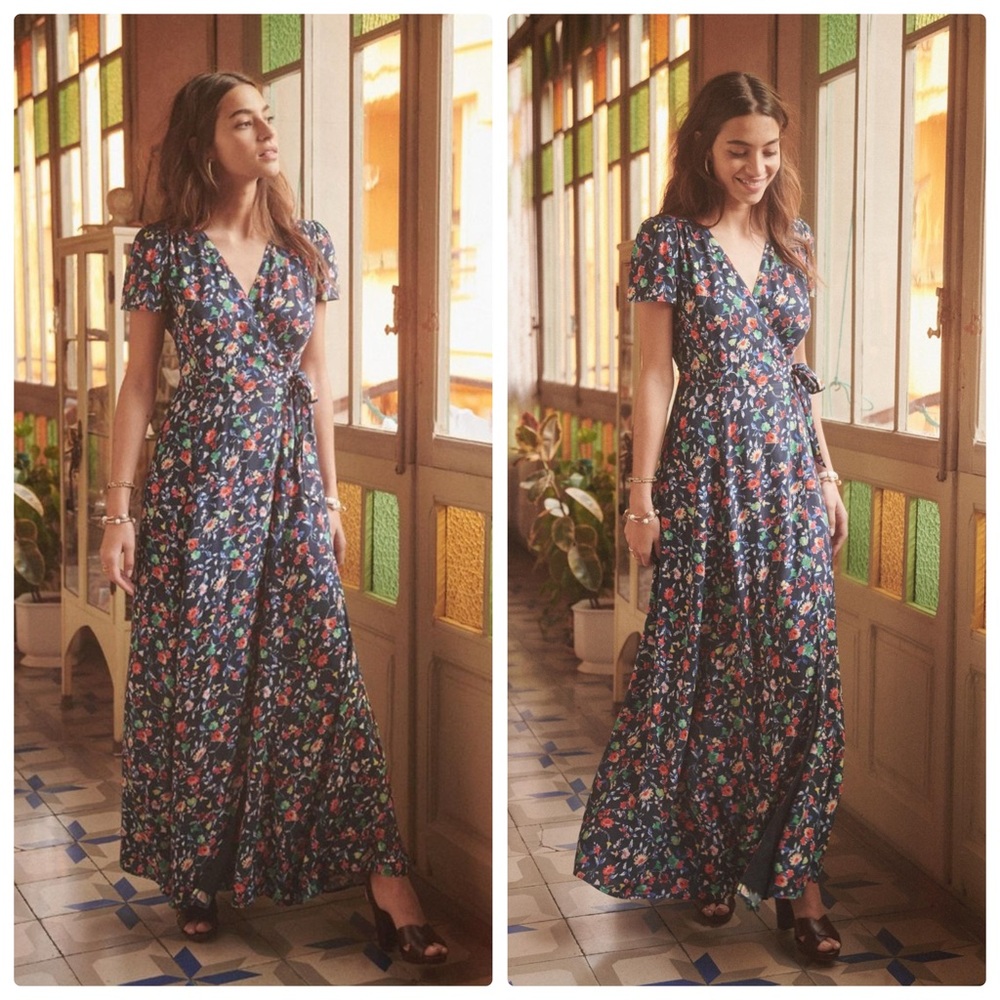 Sezane Floral Maxi Dress - Blue and Red